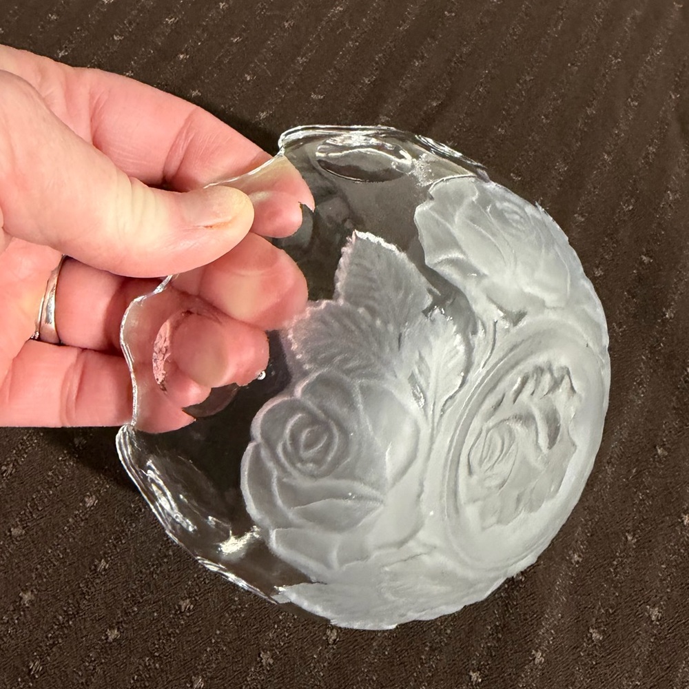 Vintage Elegant Frosted Rose Glass Dish